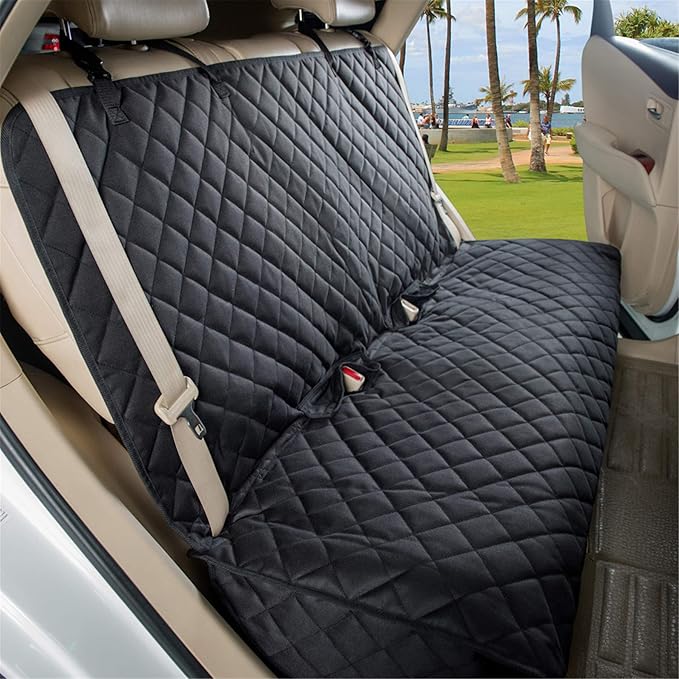 Bench Car Seat Cover Protector - Waterproof, Heavy-Duty and Nonslip Pet Car Seat Cover for Dogs with Universal Size Fits for Vehicles, Trucks & SUVs(Black)