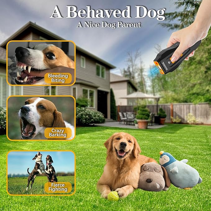 Ultrasonic Dog Barking Deterrence Device, Dog Training Tool, Animal Trainer, Rechargeable Anti-Barking Device, Suitable for Both Indoor and Outdoor Use, Black