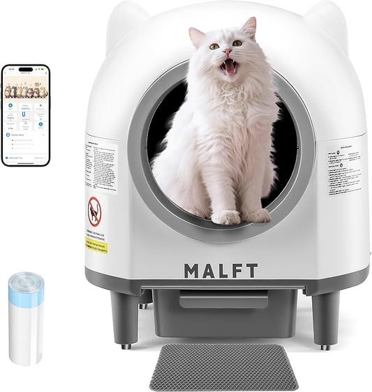 Automatic Cat Litter Box 90L, Self-Cleaning Litter Box - WiFi/Smart APP Control, Night Mode, Anti-Pinch Safety System for Multiple Cats, Includes Premium Mat & Waste Bags