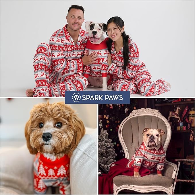 Spark Paws Dog Christmas Pajama, Dog Recovery Suit Male, Onesie, Ultra-Soft and 4-Way Stretch, for Small Medium and Large Breeds - Winter Wonderland - S