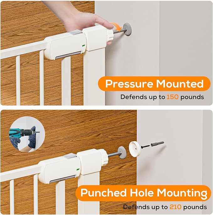 29.5-40.6" Baby Gate for Stairs, Baby Safety Essentials, Auto Close Gate for Doorways, Easy Install Pressure Mounted Dog Gate Indoor, Pet Gates for Dogs, White