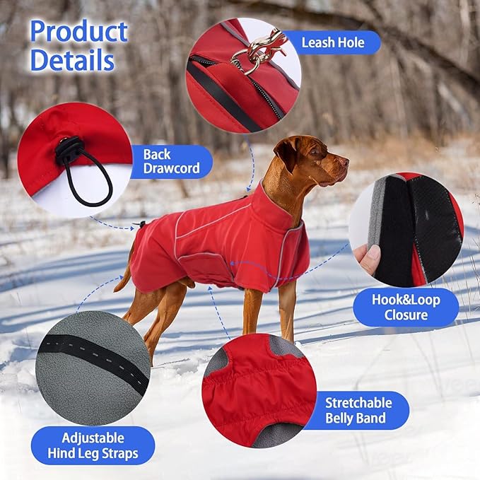 MIGOHI Dog Winter Jacket,Dog Coat Waterproof,4XL Winter Snow Coat with Fleece Lining for Large Dogs Boys Girls,Snowproof Pet Jacket,Great Dane,Mastiff,Red