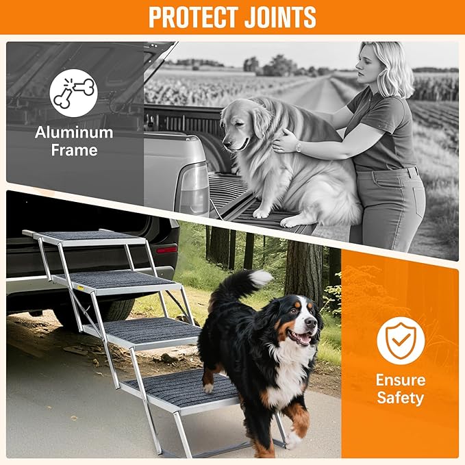 Dog Stairs for Large Dogs - 20" Extra Wide 4-Step Foldable Dog Ramp for Car/SUV/Truck & High Beds - Supports Large Dogs up to 200Lbs