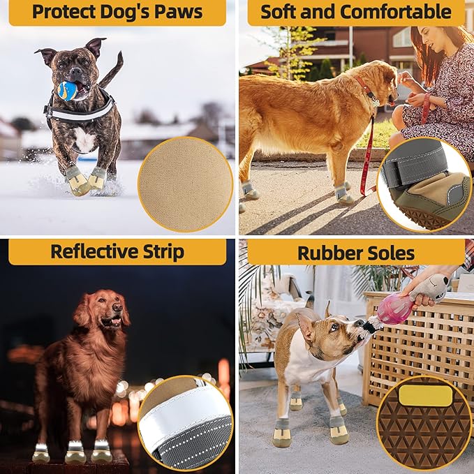 Dog Shoes for Large Dogs, Medium Dog Boots & Paw Protectors for Hardwood Floors, Outdoor Dog Booties for Hot Pavement Winter Snow Hiking, Waterproof Dog Shoes with Reflective Strips Size 7