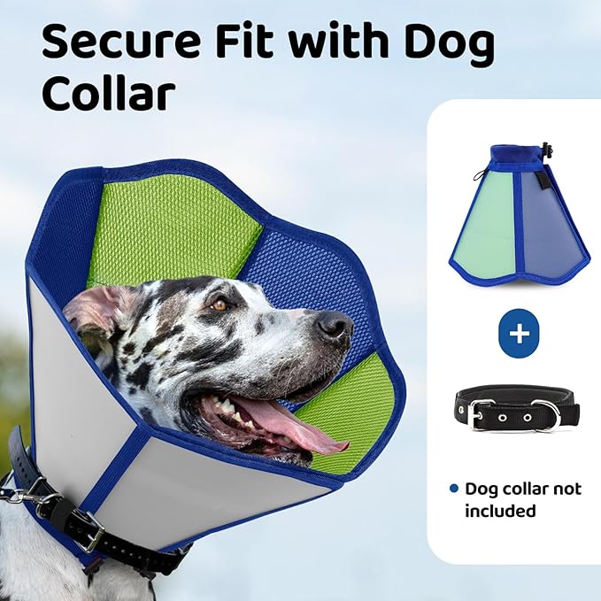 SUNFURA Dog Cone - Soft Cone for Dogs to Stop Licking, Pet E-Collar Alternative After Surgery, Adjustable Pet Recovery Collar for Wound Healing, Blue Green Medium
