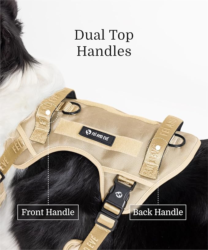 2025 New Edition, Fei & Eve Classic Dog Harness - Quick-Release Buckles | 3-Point No-Pull Control | Heavy-Duty 900D Nylon | Dual Safety Handles | Breathable Mesh | Adjustable Fit | X-Large,Champagne