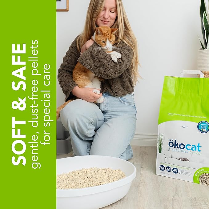 ökocat Dust Free Non-Clumping Paper Pellet Cat Litter, Unscented, 11.7 pounds - Natural Ingredients, Controls Odor, Dust Free, Great for Homes with Allergies, Postsurgical Needs