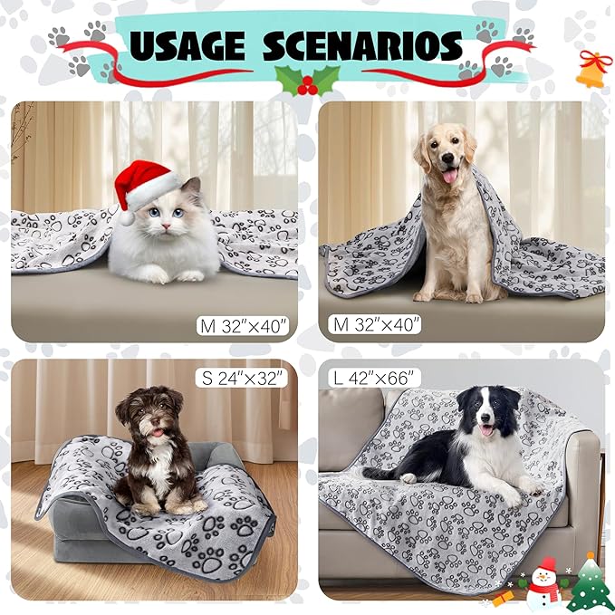 Stuffed® Premium Soft Dog Blanket Washable, 40"x32" Cat Blanket for Indoor Cats Large Medium Small Dog Puppy Essentials (Grey)