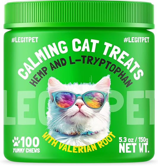 Cat Calming Treats Natural Anxiety Relief for Indoor Cats Stress & Travel Storm Separation Support Helps with Vet Visits, Grooming & Loud Noises Soothing Behavior Aid 100 Yummy Chews