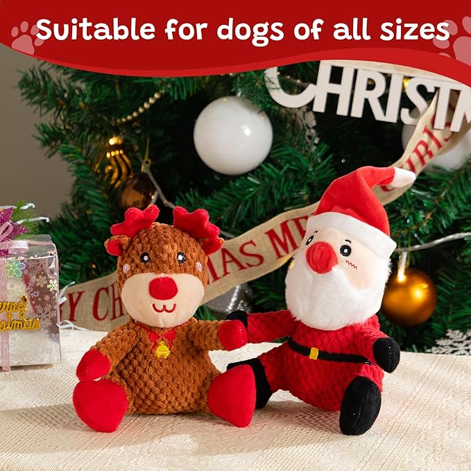 Hollypet Christmas Squeaky Plush Stuffed Durable Dog Toys, Cute Puppy Chew Toys for Small, Medium and Large Breed Dogs, Sitting Elk