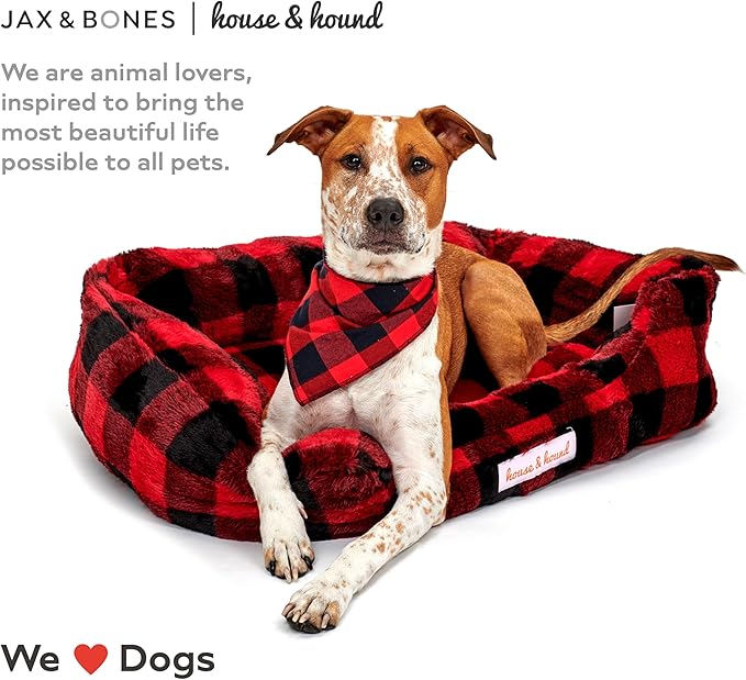 Jax & Bones Relaxer Plaid Dog Bed - Machine Washable Pet Bed for Medium Size Dogs - Hides Shedding Hair, Easy to Clean, Sleep Enhancing
