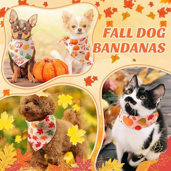 Chunful 120 Pcs Thanksgiving Fall Bandanas Bulk for Dogs Autumn Bandanas with Maple Leaves Pumpkin Soft Bibs Adjustable Triangle Doggie Scarf for Small Medium Large Costume 25.6 x 17.7 x 17.7 Inch