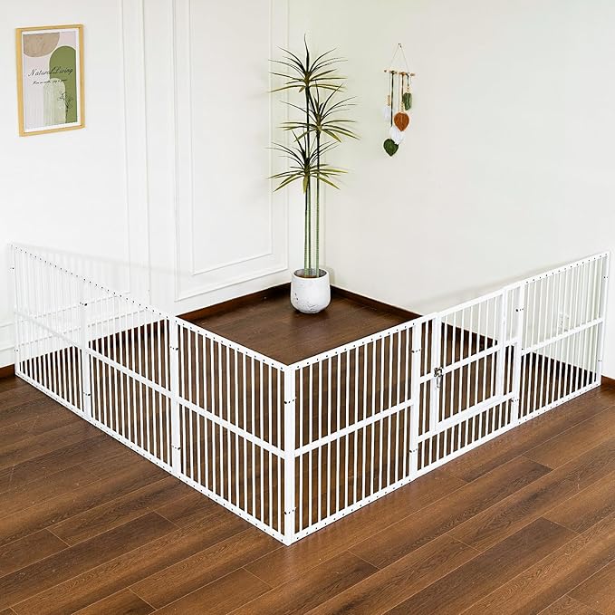 Dog Playpen - 32" Height Dog Pen, Heavy Duty Puppy Pen with Door, Safe & Sturdy, Easy Assemble for Indoor/Outdoor Pet Playpen (12 Panels with Door, White)