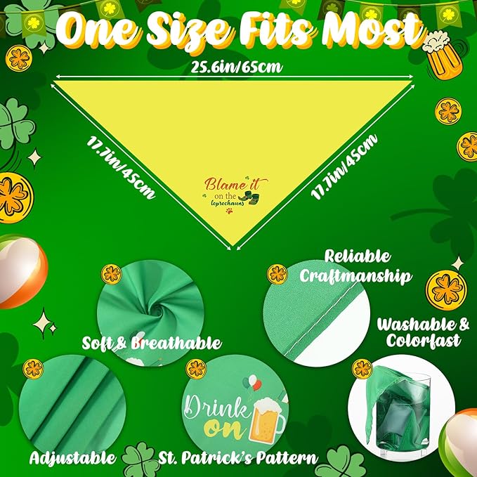 100 Pcs St Patrick's Day Dog Bandana Bulk with Sayings Pet Triangle Scarf Bibs Washable Puppy Kerchief Adjustable Grooming Supplies for Small Medium Large Dog Cat Costume Accessories