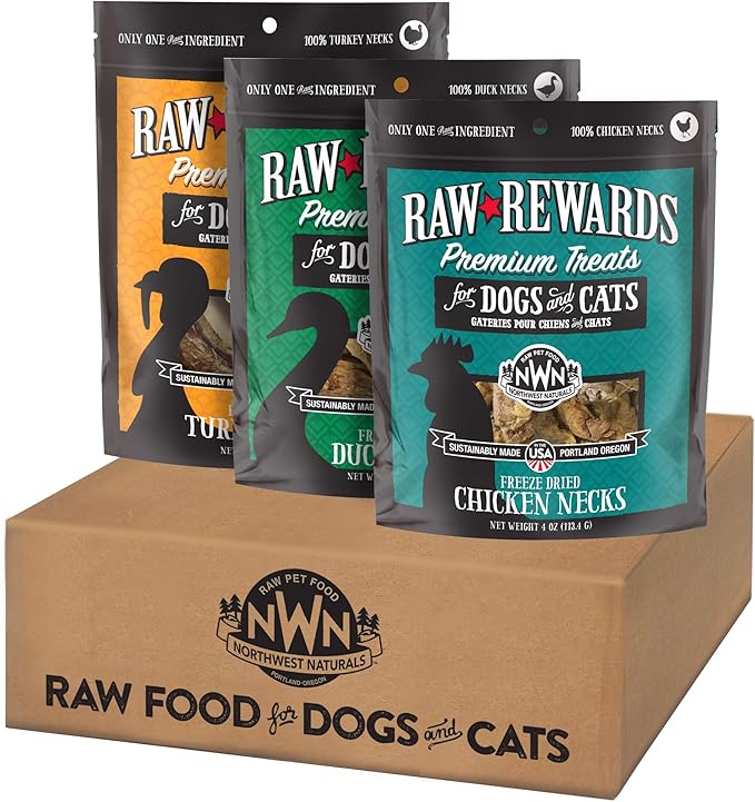 Northwest Naturals Freeze-Dried Raw Rewards Variety Pack for Dogs & Cats - Duck (4 Oz), Chicken (5 Oz), Turkey (6 Oz) - Healthy, 1 Ingredient, Human Grade Ingredients, Natural, Made in USA (Pack of 3)