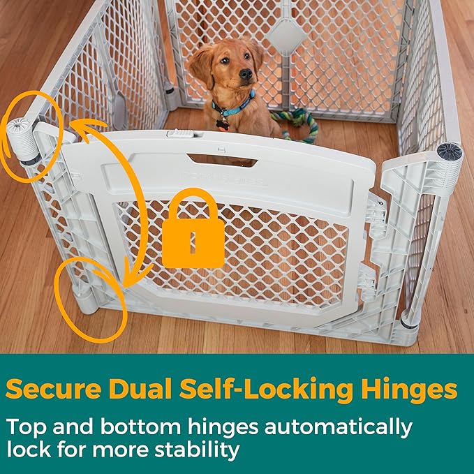 MyPet North States Petyard Plus: 3 Ft. Wide Folding Dog Playpen Indoor or Outdoor. 4-Panel Freestanding Play Pen Dog Gate Made in USA. 26" Tall, Light Gray