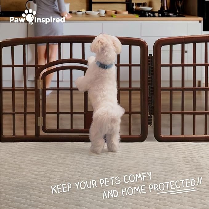 Paw Inspired Playpen Mat, Super Absorbent Fleece Cage Liner with Non-Slip Bottom, Waterproof Pet Play Pen Pad for Dogs, Rabbits, Guinea Pigs, Hamsters, Small Animals (Tan, 80x50 Inch Rectangular)