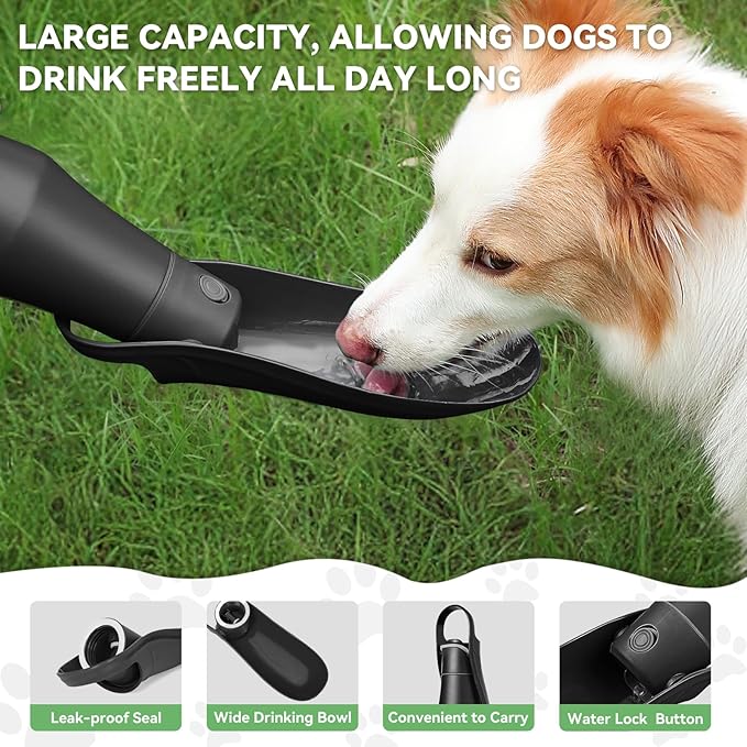 27 OZ Dog Water Bottle Portable Stainless Steel Convenient Pet Water Dispenser, Leak Proof Puppy Travel Water Bowl for Dog Outdoor Walking, Hiking, Perfect Size For All Dog Breeds, Whole Black