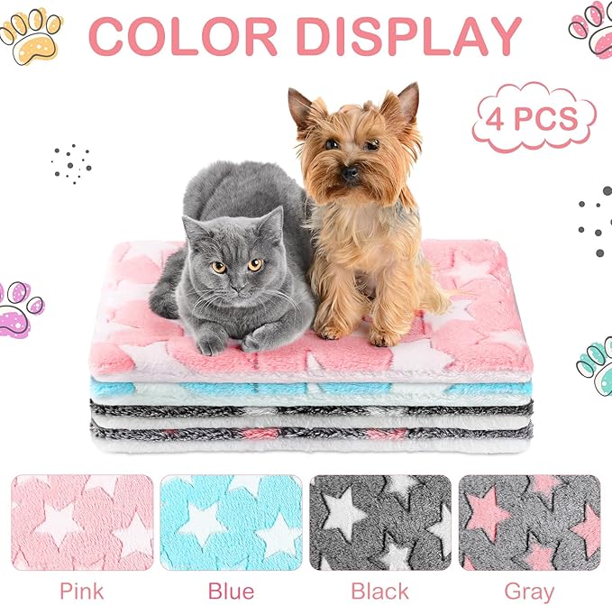 Haull 4 Pcs Waterproof Guinea Pig Bedding Winter Guinea Pig Bed Plush Cage Liners Soft Dog Cat Mat Reversible Winter Cozy Animal Pee Pad Hamster Bed Mat for Bunny (Cute Star,18 x 24 Inch)