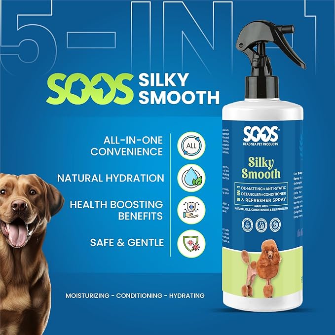 Soos Pet Silky Smooth 5-in-1 Leave-On Conditioning Spray for Dog & Cat | Moisturizing, Anti-Itch, Softens Coat, Natural Ingredients | Pet Grooming Essentials - 500ml