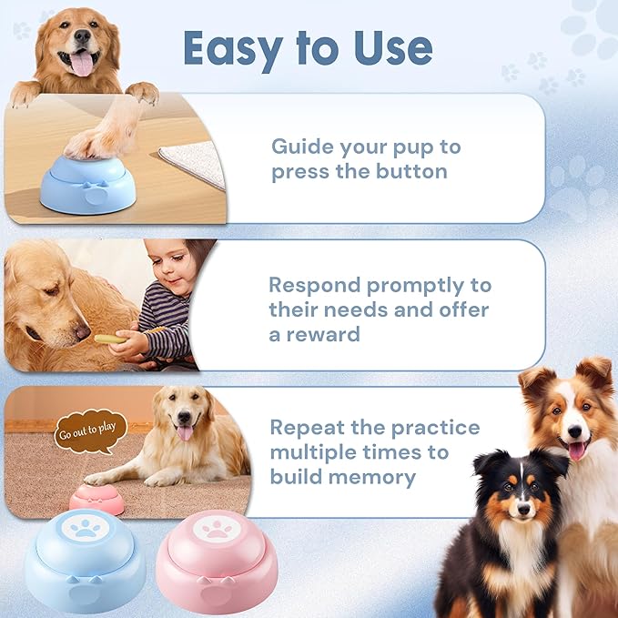 Recordable Dog Buttons, Loud 30-sec Voice Recording Buttons, Pet, Dog, Cat Buttons for Communication, Training and Talking Buttons for Small Dogs, with Training Manual, and Stickers, 2 Buttons