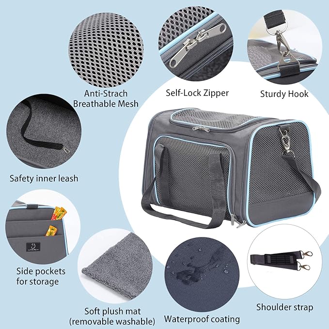 A4Pet Airline Approved Cat Carrier Dog Carriers, Soft-Sided Portable Pet Travel Washable Carrier for Dogs