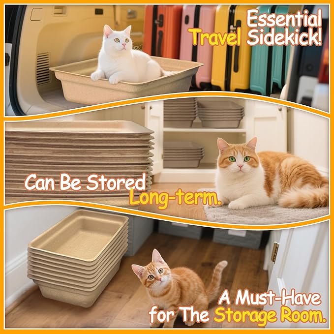 Disposable Litter Boxes for Cats Leak-Proof: 3-Pack Odor Control Sustainable Large Kitty Tray for Travel/Indoor Use