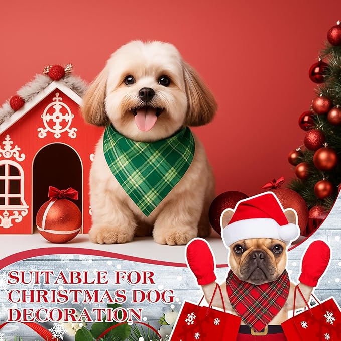 Abbylike 50 Pieces Christmas Plaid Dog Bandanas Bulk Xmas Bandanas for Dogs Triangle Kerchief Bibs Scarf Set for Christmas Pet Costume Accessories Decoration (19.7 x 13.8 x 13.8)