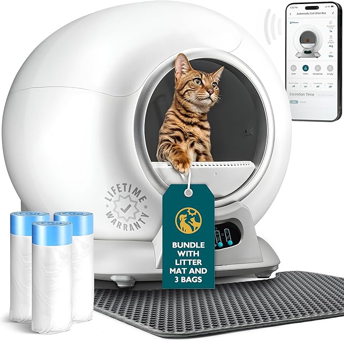PetCove Self Cleaning Automatic Litter Box for Multi cat - XL Capacity/Quiet Operation/Odor Control/Anti-Pinch Safety/Easy App Control with Ultra Fast 5 GHz Wi-Fi - Includes Litter Bag Liners