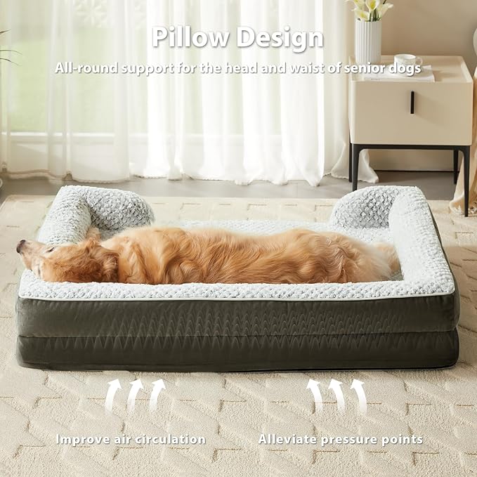 Orthopedic Dog Bed for Large Dogs, Egg Crate Foam Bed for Large Dogs, Equipped with Removable Waterproof Pillow Cover and Anti-Slip Bottom, Pet Bed
