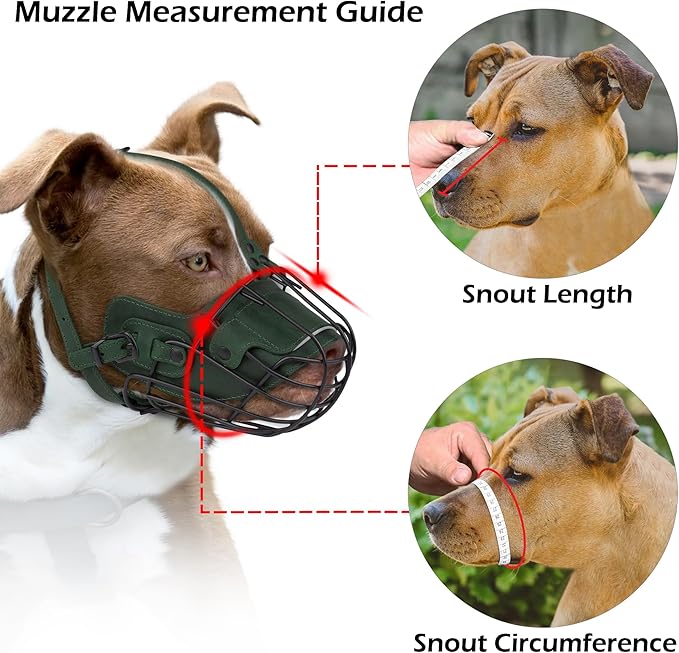 OOPSDOGGY Metal Pitbull Dog Muzzle Reflective Leather Mask Secure Wire Basket Muzzle for Large Sized Dogs Amstaff Soft Cage Muzzle to Prevent Biting Chewing with Adjustable Straps (Black, Pitbull)