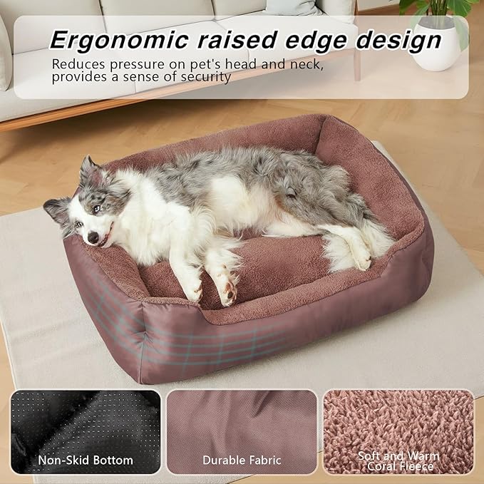 Dog Beds for Large Dogs, Rectangle Washable Pet Bed, Soft Calming Extra Large Dog Bed with Nonskid Bottom, Brown