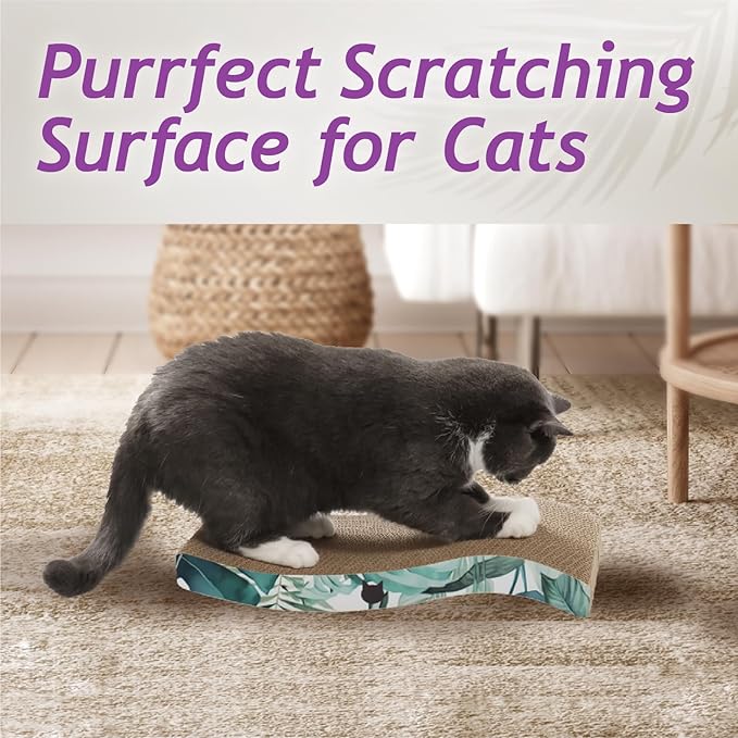 Reversible Wave Cat Scratcher for Indoor Cats - Cat Scratching Board, Horizontal Cat Scratch Pad Lounger with Reversible Usability and Extra Comfort for Lounge(2Pack, Go Green)