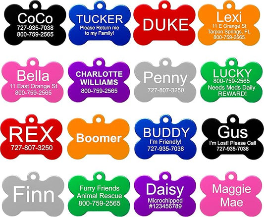 Providence Engraving Pet ID Tags in 8 Shapes, 9 Colors, and Two Sizes - Personalized Dog and Cat Tags with 4 Lines of Customizable Text
