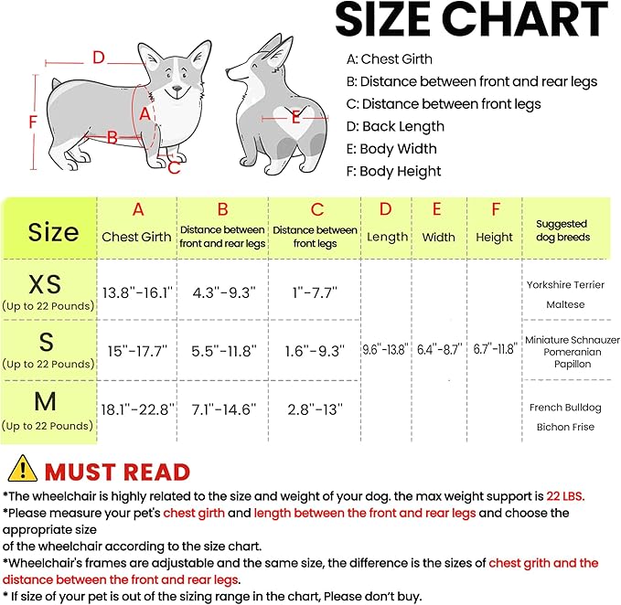 Dog Wheelchair for Back Legs, for Small Breed Dog - Includes High-Visibility Vest, Leash & Sling Lift, for Arthritis, Paralyzed, Injured, or Disabled Dogs - Small