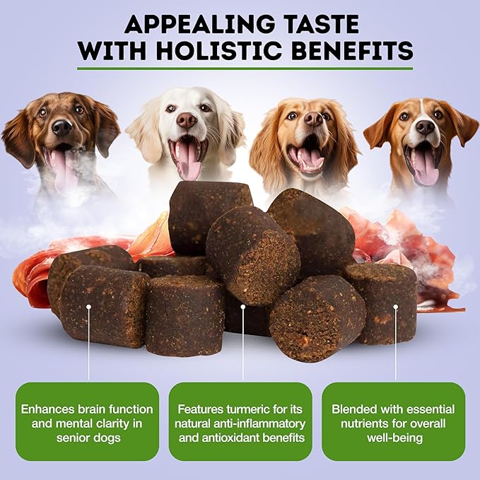 ONLY NATURAL PET Senior Brain Wellness Dog Chews - Small, Medium & Large Breeds, Toothless & Geriatric Dogs, Soft Chicken & Bacon Flavor Snacks, Baked Treats - 60 Count