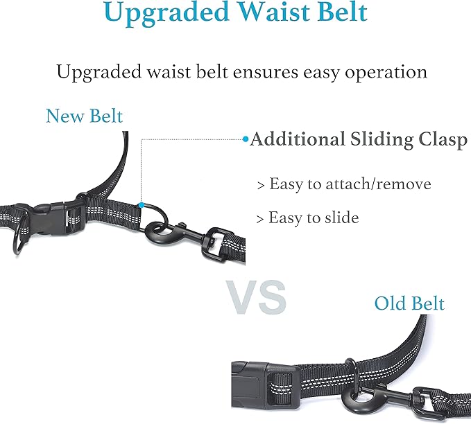 iYoShop Retractable Hands Free Dog Leash - Dual Handle Bungee Waist Leash for Small, Medium and Large Dogs (Medium/Large, 25-150 lbs, Grey)