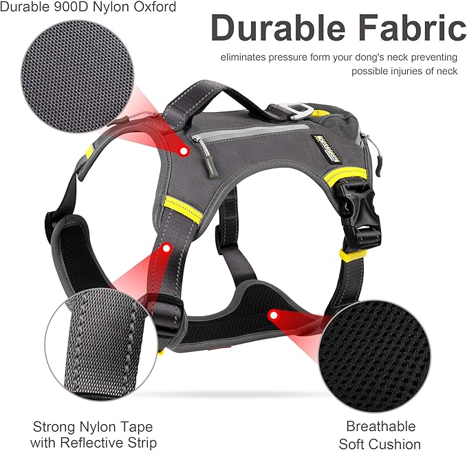 Fida Dog Harness, Multi-Functional No-Pull Pet Vest Harness with Saddle Bags Backpack, Front Leash Clip, Adjustable Soft Padded Reflective No-Choke Dog Vest Heavy Duty for Large Dog, L, Black