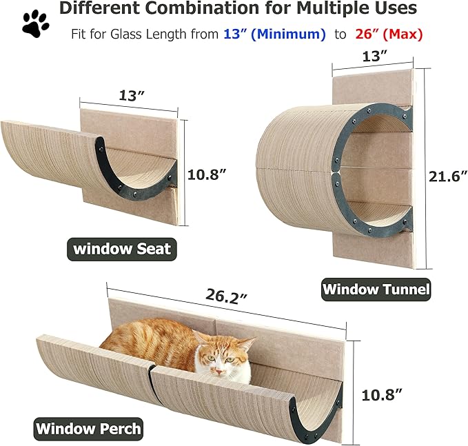 Cat Window Perch for Indoor Cats,Multiple Uses as Window Seat,Condo & Shelves,Scratchable Suction Cups Window Cat Bed for Hiding,Naping and Overlooking(Oatmeal)