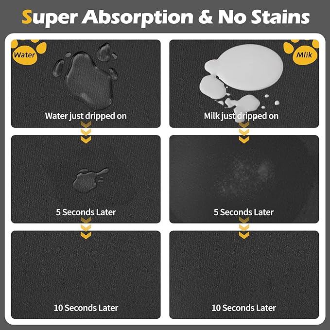 Pet Feeding Mat-Absorbent Dog Mat for Food and Water Bowl-Accessories Pet Supplies-Bowl for Messy Drinkers-No Stains Quick Dry Dog Water Dispenser Mat (16"x24", Dark Grey)