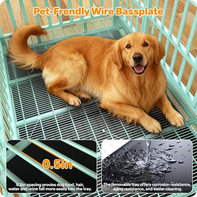 Heavy Duty Indestructible Dog Crate 48 Inch with Removable Tray, Sizes & Colors Optional, Escape Proof Double Door High Anxiety Cage Indoor, Kennel with Wheels for Large Dogs, XL XXL XXL
