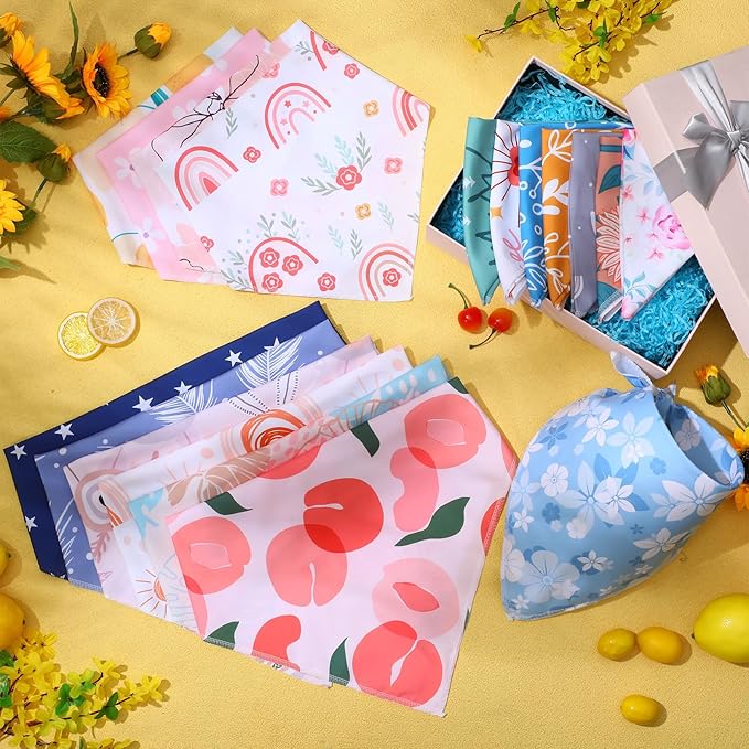 Amylove 50 Pcs Dog Bandanas Bulk Fall Puppy Floral Dog Bibs Holiday Washable Scarf Pets Triangle Head Scarfs Bandanas Pet Costume Outfit(Flower,Large)
