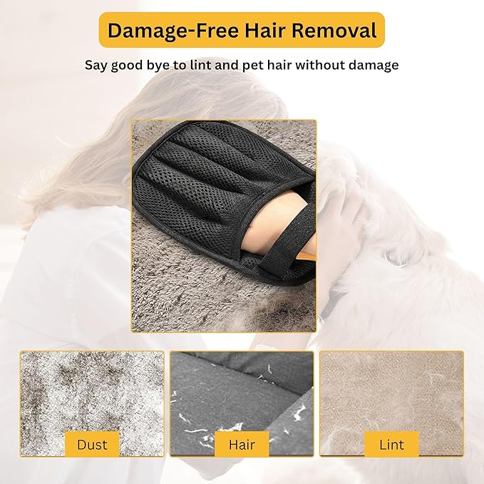 2 Pack Electrostatic Pet Hair Removal Gloves – Lint Cleaning Mitts for Cats & Dogs, Reusable Pet Hair Remover Glove for Furniture Couch Carpet & Car, Grooming & De-Shedding Glove for Pet Hair