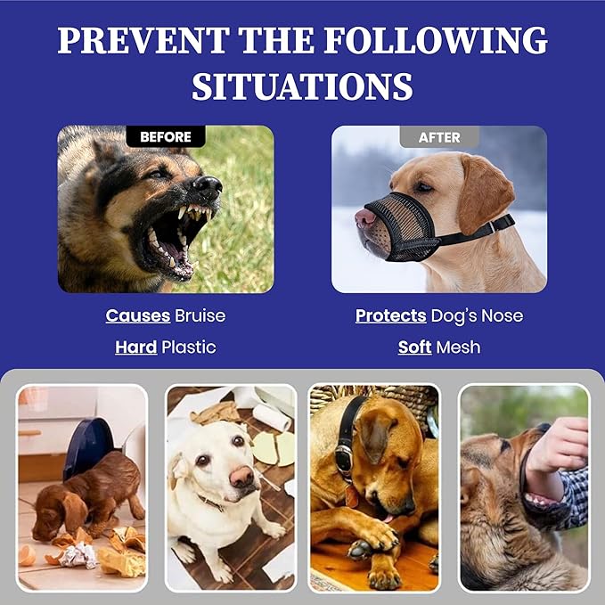 Dog Muzzle Medium Sized Dogs – Soft Air Mesh Muzzle for Medium Sized Dog | Muzzles for Dogs | Mussle to Stop Biting, Barking and Chewing Perfect for Small to Large Doge