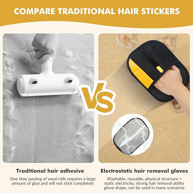 Pet Hair Removal Glove,2Pcs,Electrostatic Gloves Pet Hair Removal,Highly Efficient,Pet Hair Remover Glove,9.45-Inch Large Brush Surface,Reusable Cat Grooming Gloves for Couch,Sweater,Carpet,Curtain.