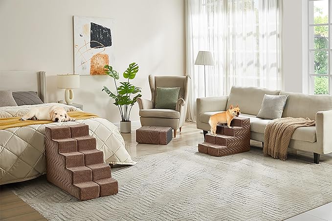 Dog Stairs for Bed, Dog Steps for Bed, Pet Steps for Small Dogs and Cats, Non-Slip Balanced Pet Ramp Indoor (Brown, 13.8" H x 14.5" W x 18" L, 3)