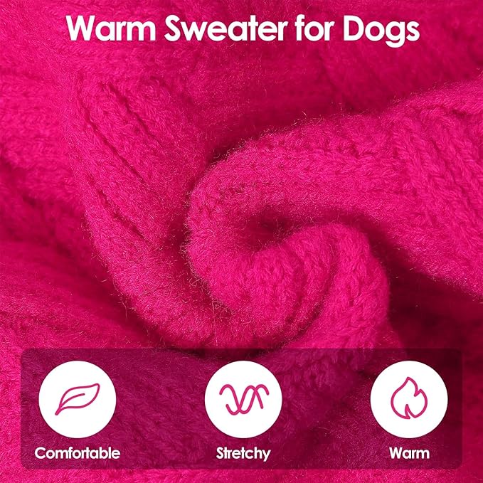 SUNFURA Small Dog Sweater, Turtleneck Dog Sweater for Cold Weather, Puppy Knitwear Pullover for Christmas Thanksgiving, Pet Winter Knitted Sweatshirt for Pug Dachshund, Hot Pink S