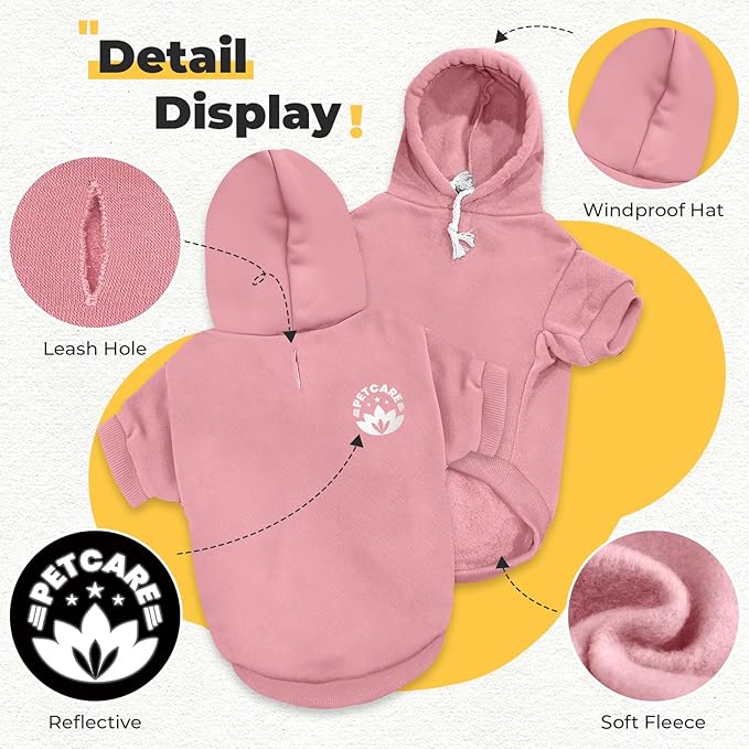 PETCARE Dog Hoodie Sweaters for Small Medium Dogs Cats Cute Soft Warm Fleece Puppy Sweaters Dog Clothes Hoodies Sweatshirt Reflective Fall Winter Chihuahua Yorkie French Bulldog Outfits, Pink