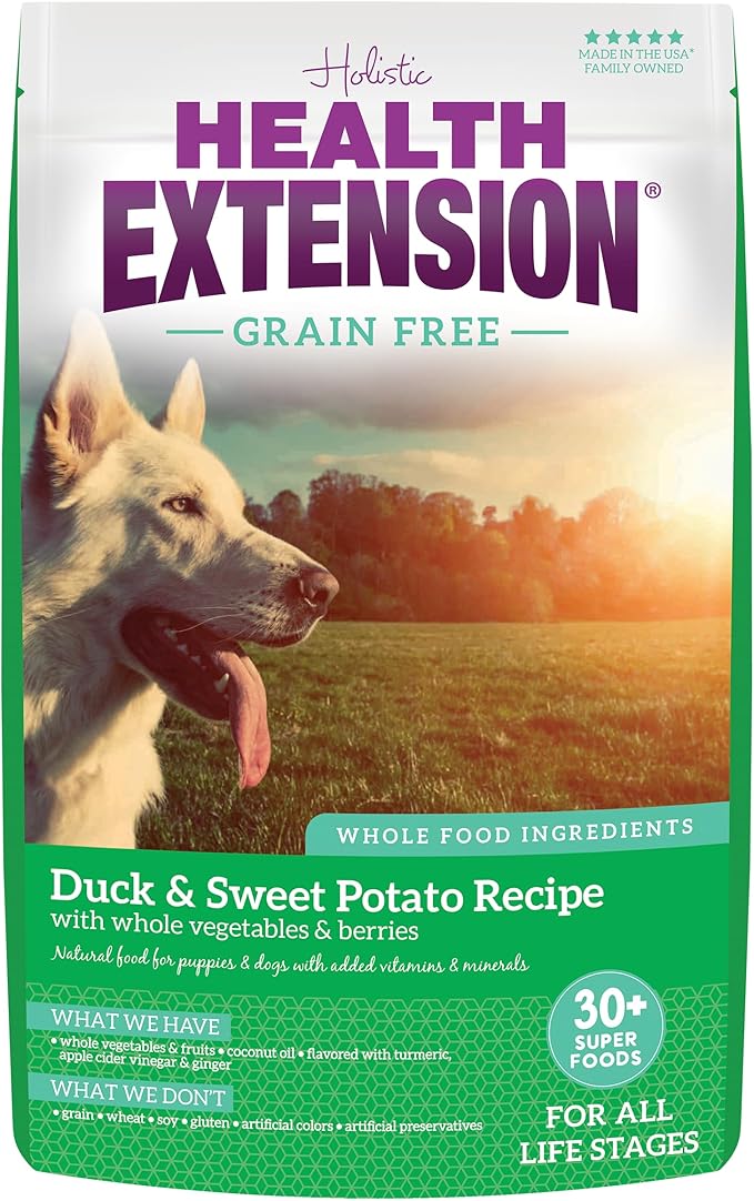 Health Extension Grain Free Duck & Sweet Potato Dry Dog Food (23.5 lb / 10.66 kg) - Lean Protein Formula with Turmeric & Antioxidants for Healthy Skin & Digestion