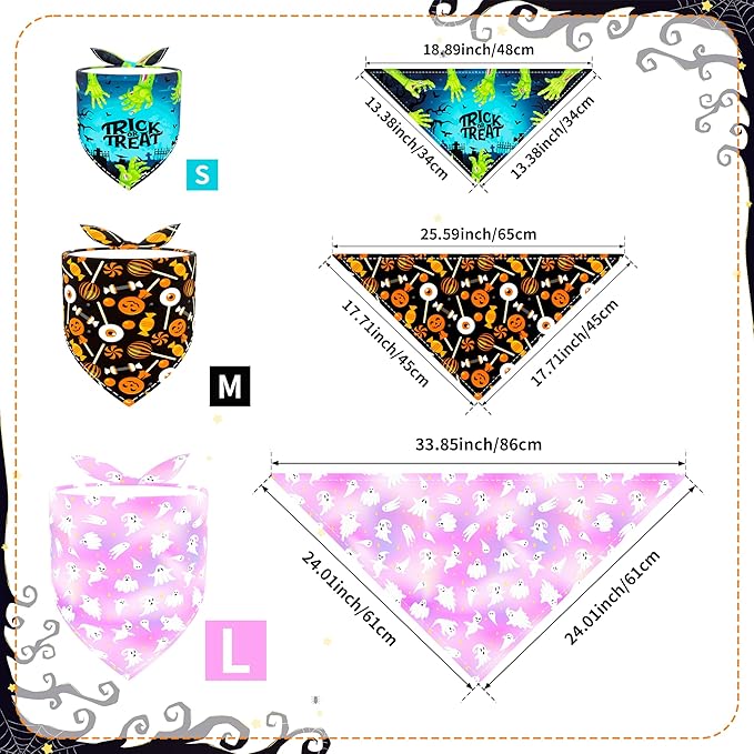 Halloween Dogs Bandanas for Large Dog 33" Halloween Dog Bandana 7 Pack Sewing Hemming Dogs Scarves for XXL Breed Grooming L